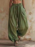 Olive Green High Waist Harem Pants For Summer Casual Wear