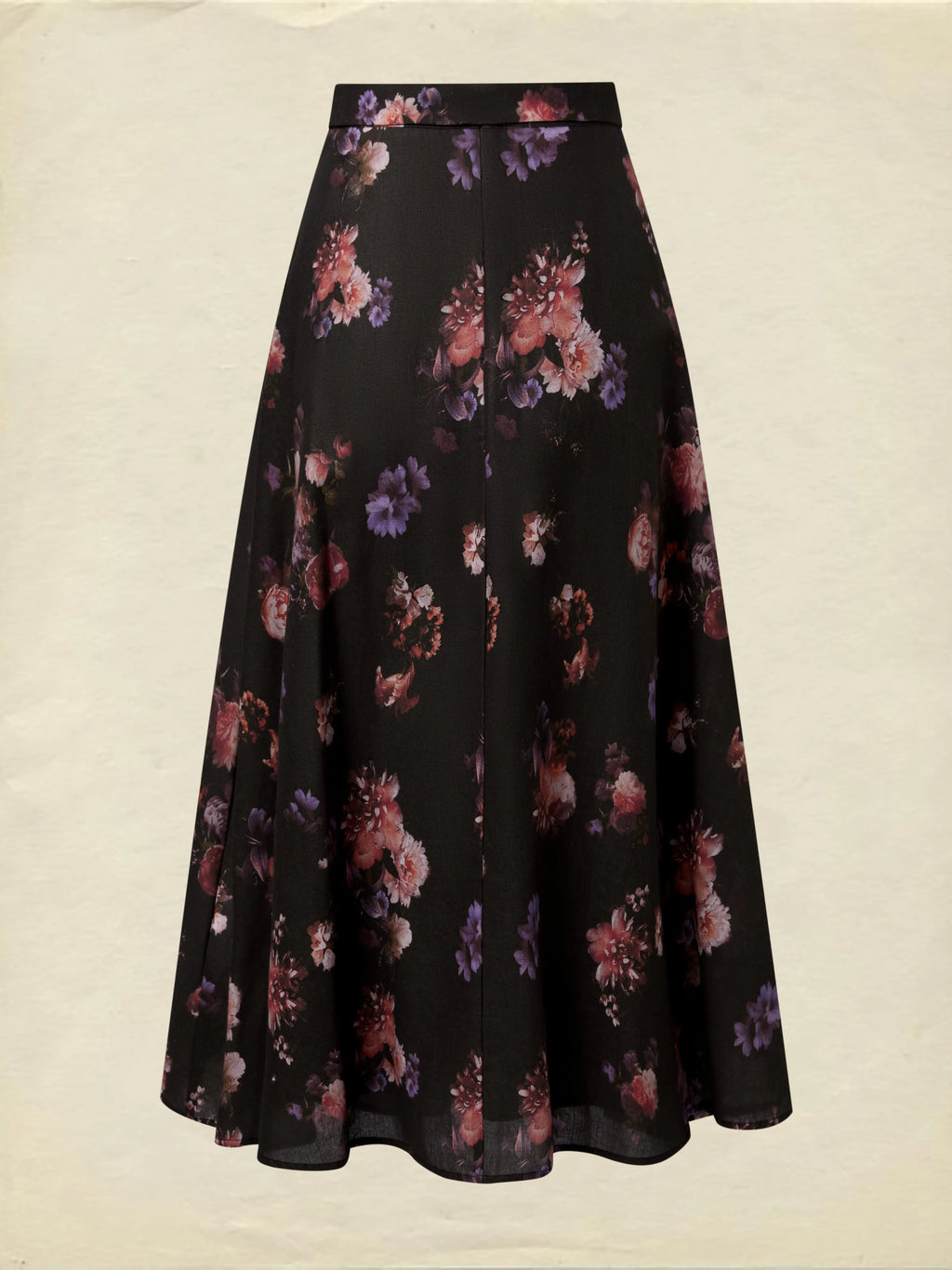 Maxi Cotton Skirt, Floral, Belt Design, Vintage, Black