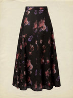Maxi Cotton Skirt, Floral, Belt Design, Vintage, Black