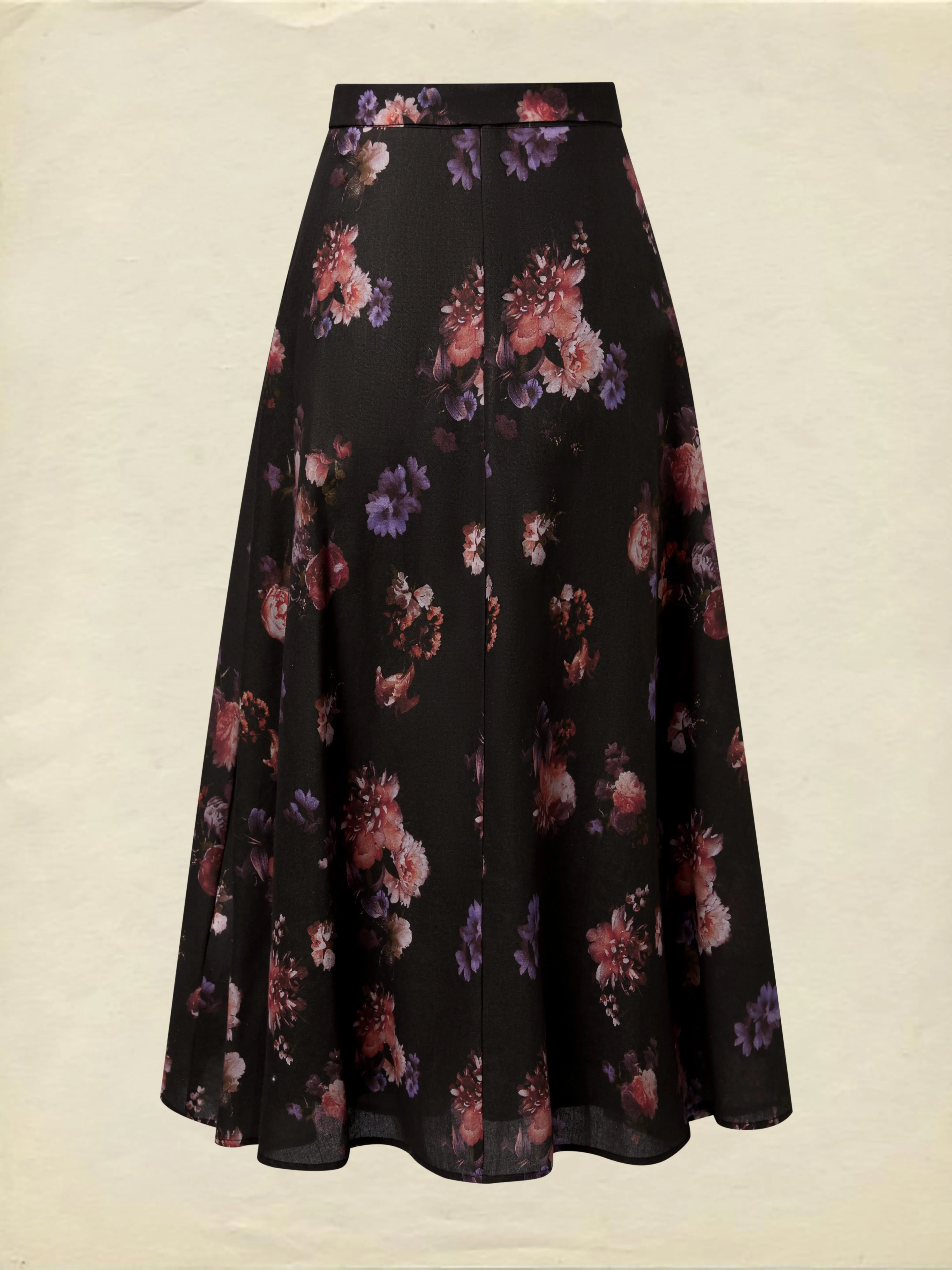 Maxi Cotton Skirt, Floral, Belt Design, Vintage, Black