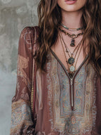 Vintage Ethnic Style Floral Lace Cuffs Blouse