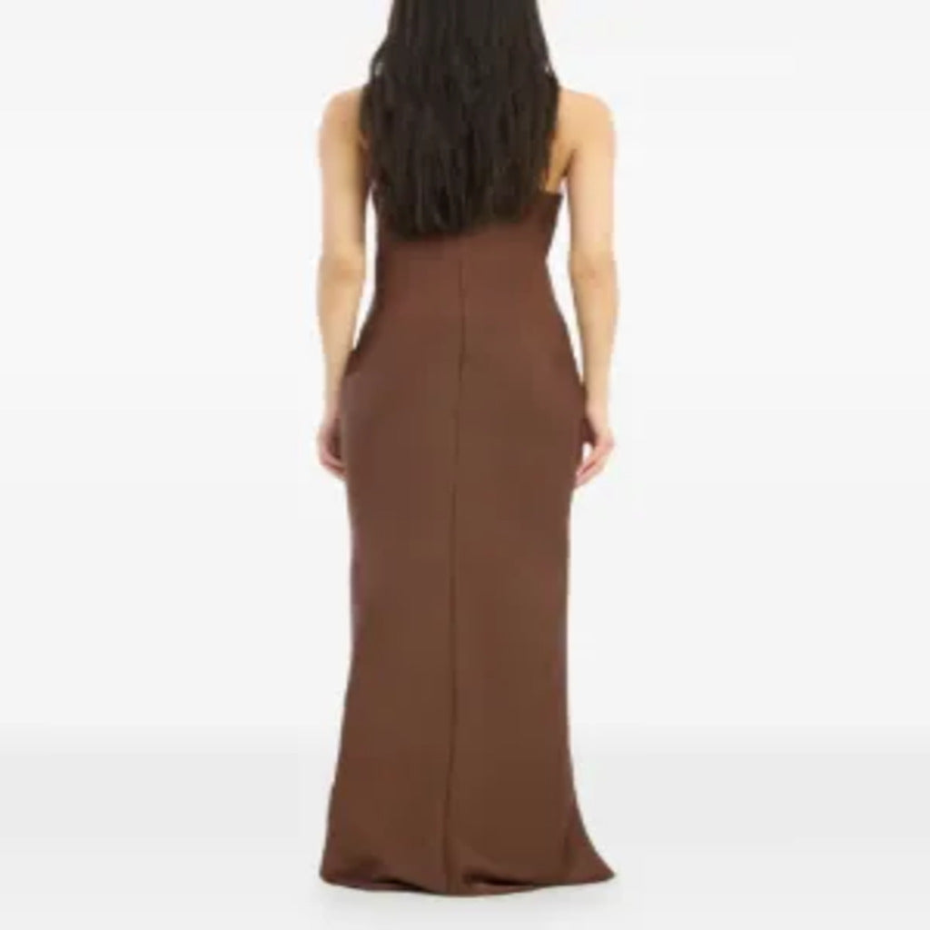 👗 Abito Lungo in Seta Marrone con Spalline Sottili