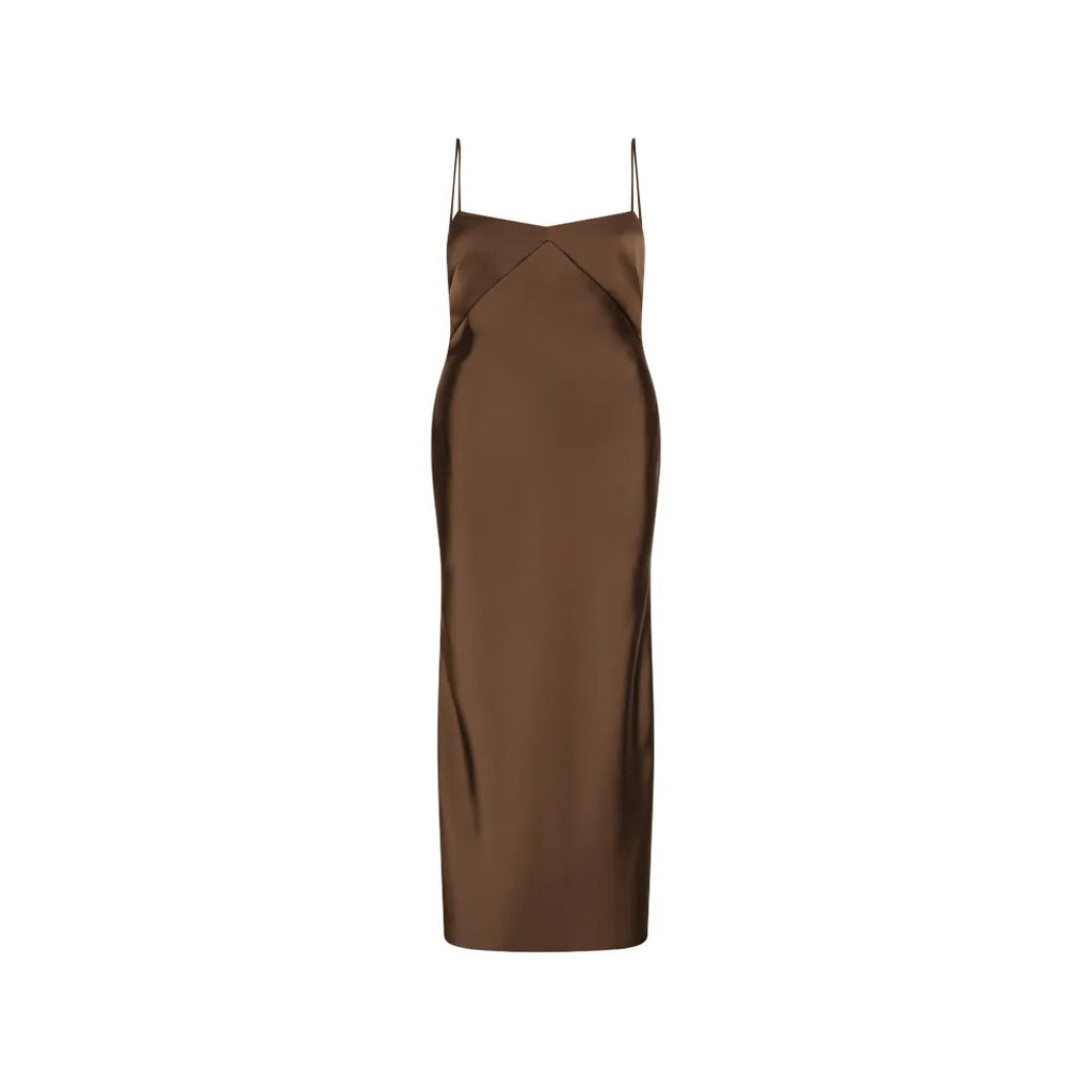 👗 Abito Lungo in Seta Marrone con Spalline Sottili