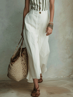 Effortless Boho Striped Strapless Top & White Maxi Skirt Set