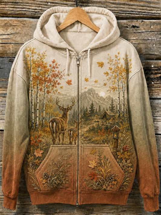 Women's Vintage Forest Camping Animal Print Hoodie