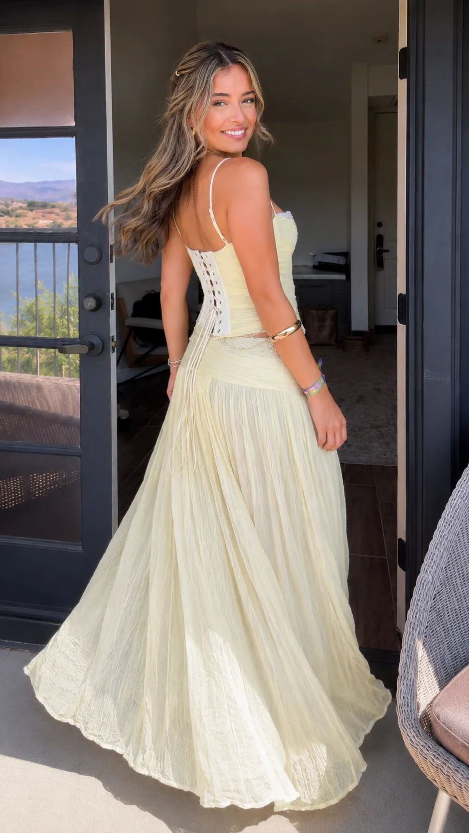 Beaded Pleated Chiffon Maxi Dress Set