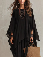 Bohemian Black Chiffon Asymmetrical Long Skirt