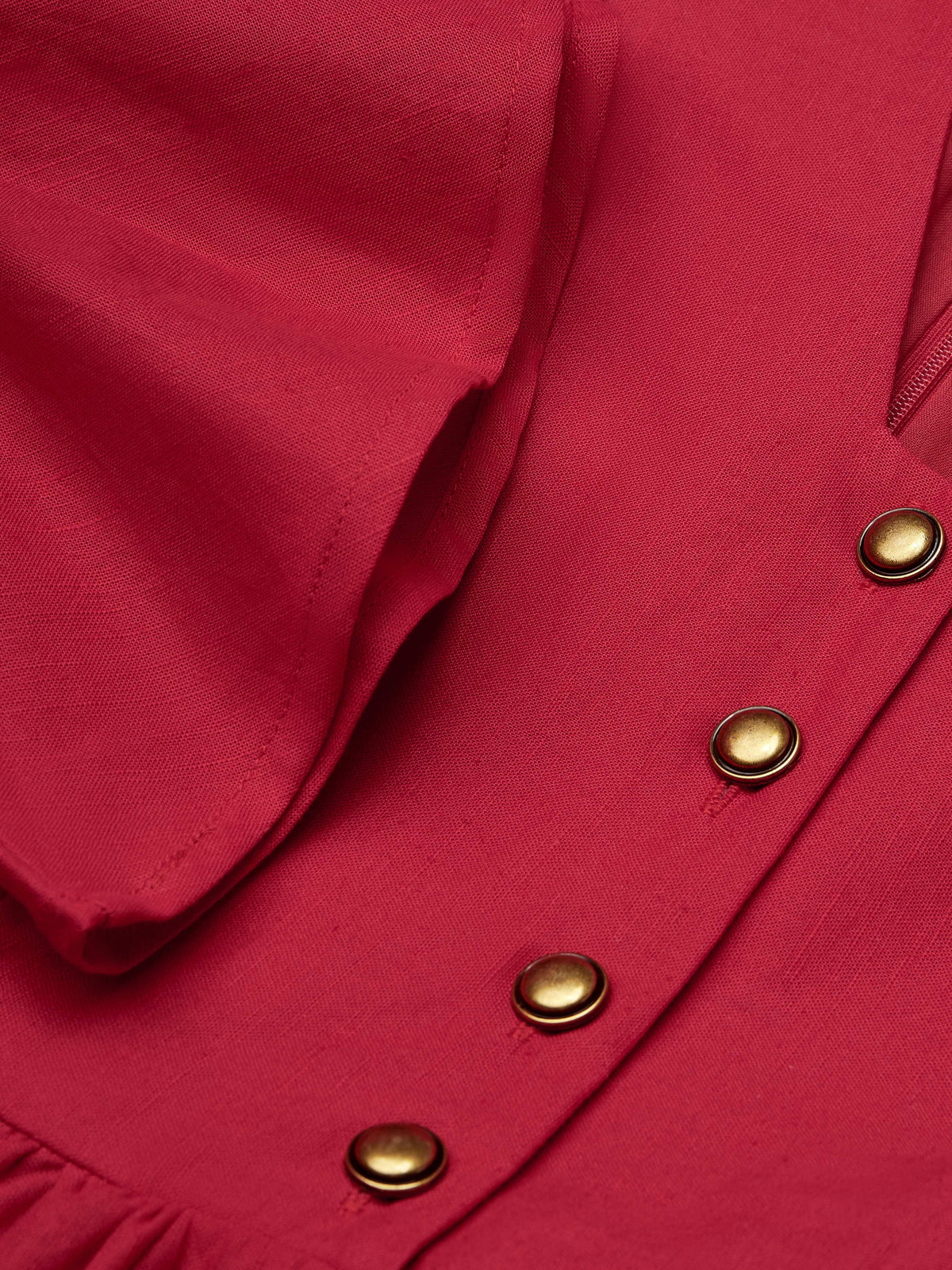 Linen Maxi Dress, 3/4 Sleeve, V Neck, Jane-Inspired Vintage, Tea Party, Linen Blend, Red, Belt