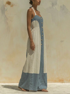 Halter Neck Color Block Wide Leg Jumpsuit
