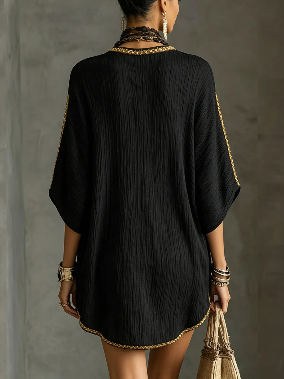 Black Deep V-Neck Mini Dress
