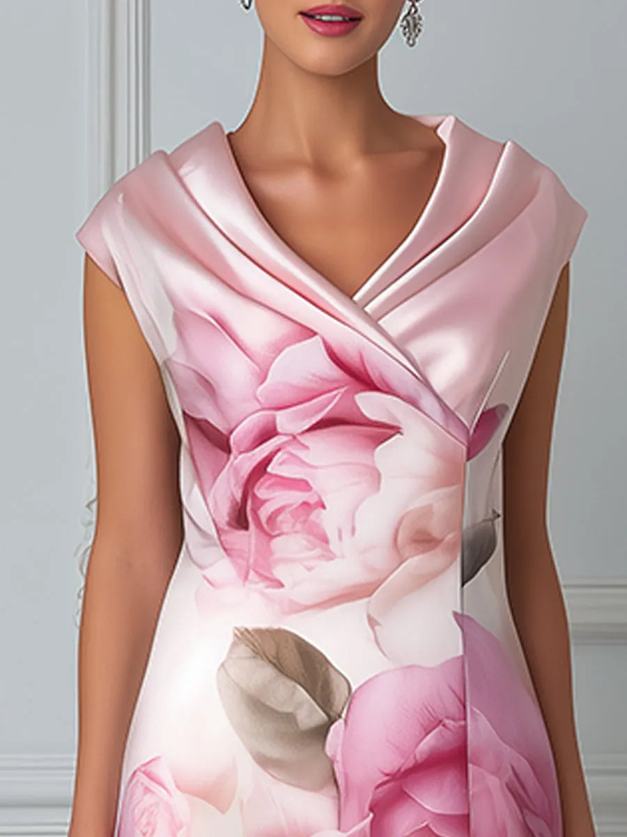 Elegant Floral  Shawl-Collar Sheath Dress