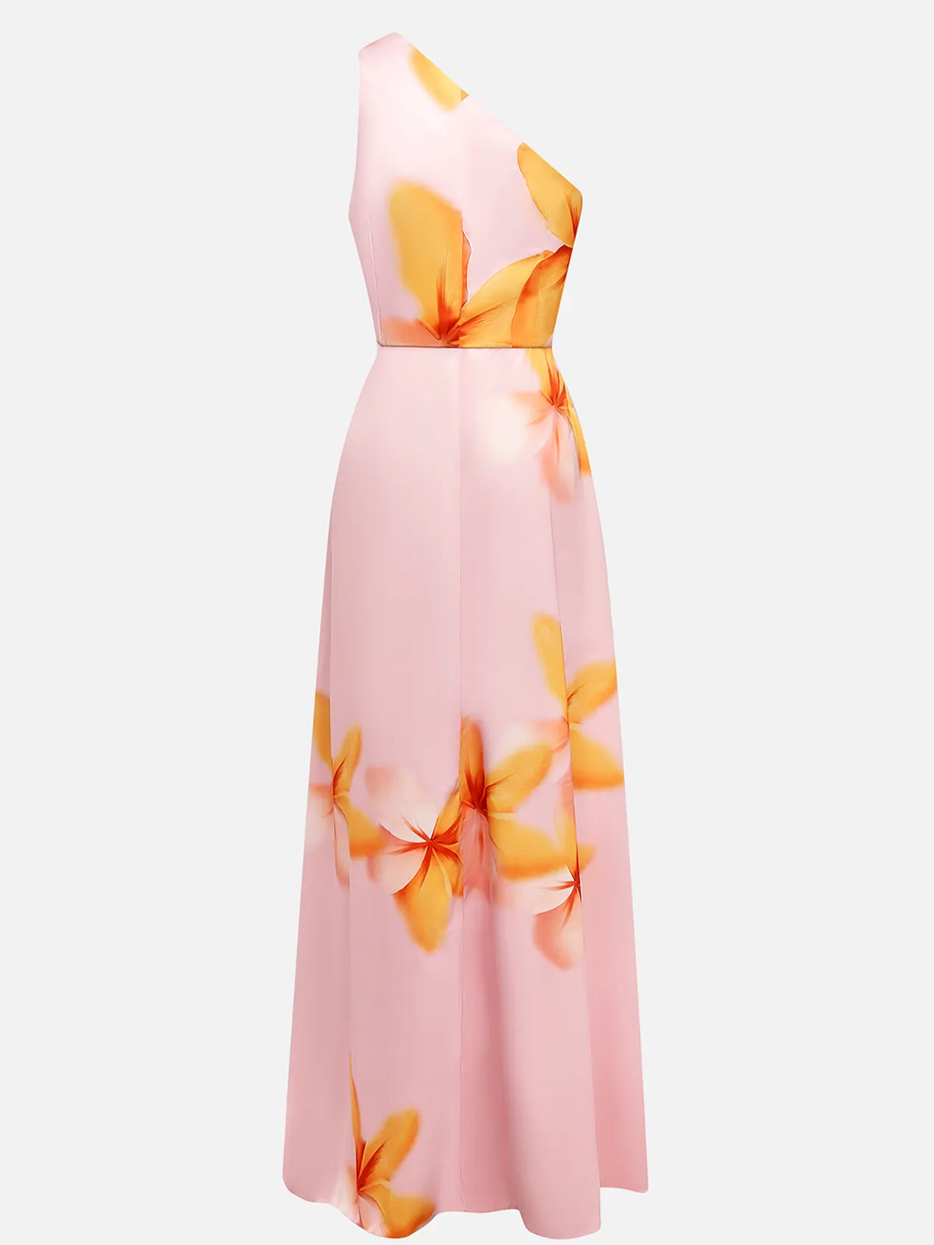 Pink Asymmetric Floral Classic One Shoulder Sleeveless A-Line Maxi Dress