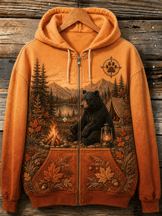 Women's Vintage Forest Camping Animal Print Hoodie