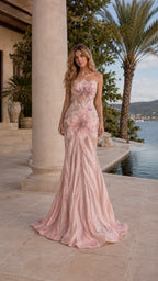 Gradient Floral Mermaid Train Evening Gown
