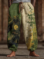 Men's Bamboo Forest And Armored Cat Print Art Linen-cotton Blend Casual Pants