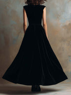 Black Velvet Button-Front Maxi Dress