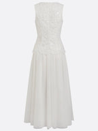 White Lace Classic Crew Neck Sleeveless A-Line Maxi Dress