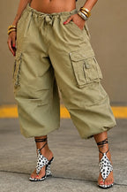 Drawstring Waist Capri Cargo Pants