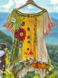 Summer colorful vacation patchwork contrast top 9e7a