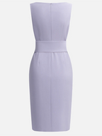 Lavender Purple Rhinestone Classic Boat Neck Sleeveless Sheath Midi Dress