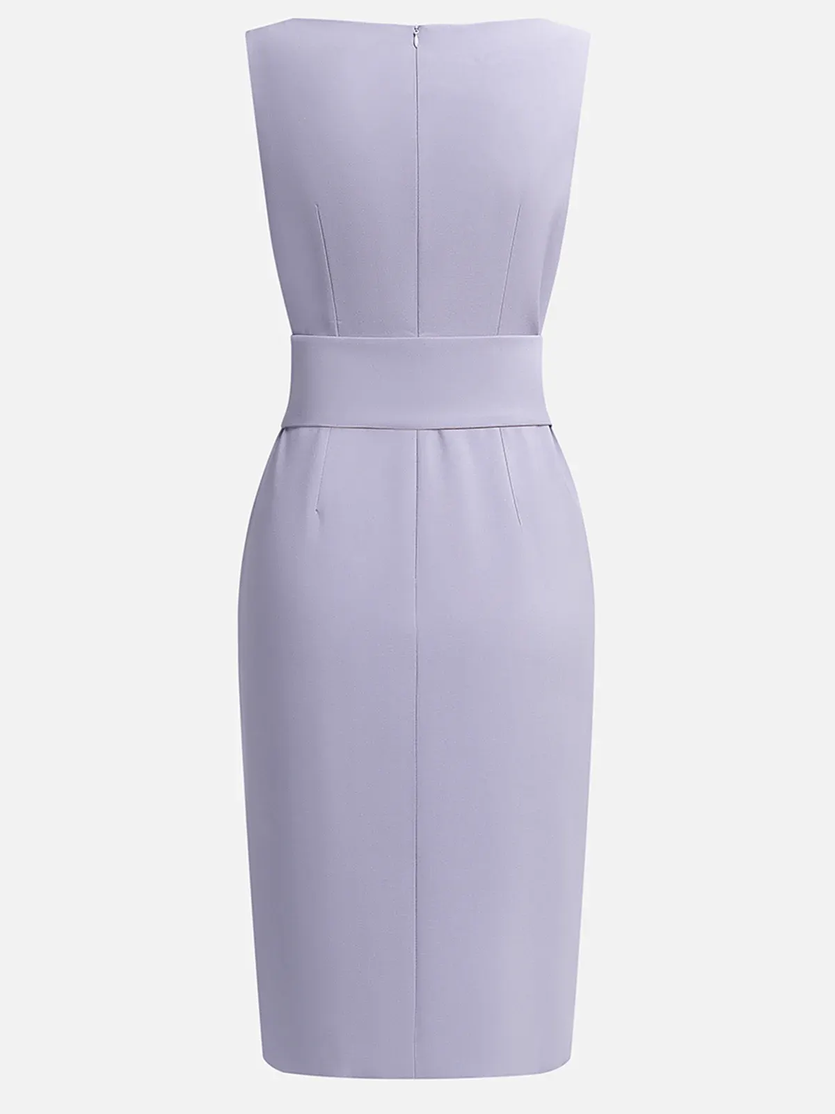 Lavender Purple Rhinestone Classic Boat Neck Sleeveless Sheath Midi Dress