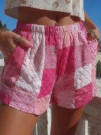 Women's Pink Geometric Patchwork Casual Shorts