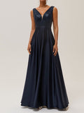 Purplish Blue Sequin A-Line Gown Satin Mother of the Bride or Groom Dress