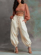 Casual Loose Fit Washed Denim Balloon Pants