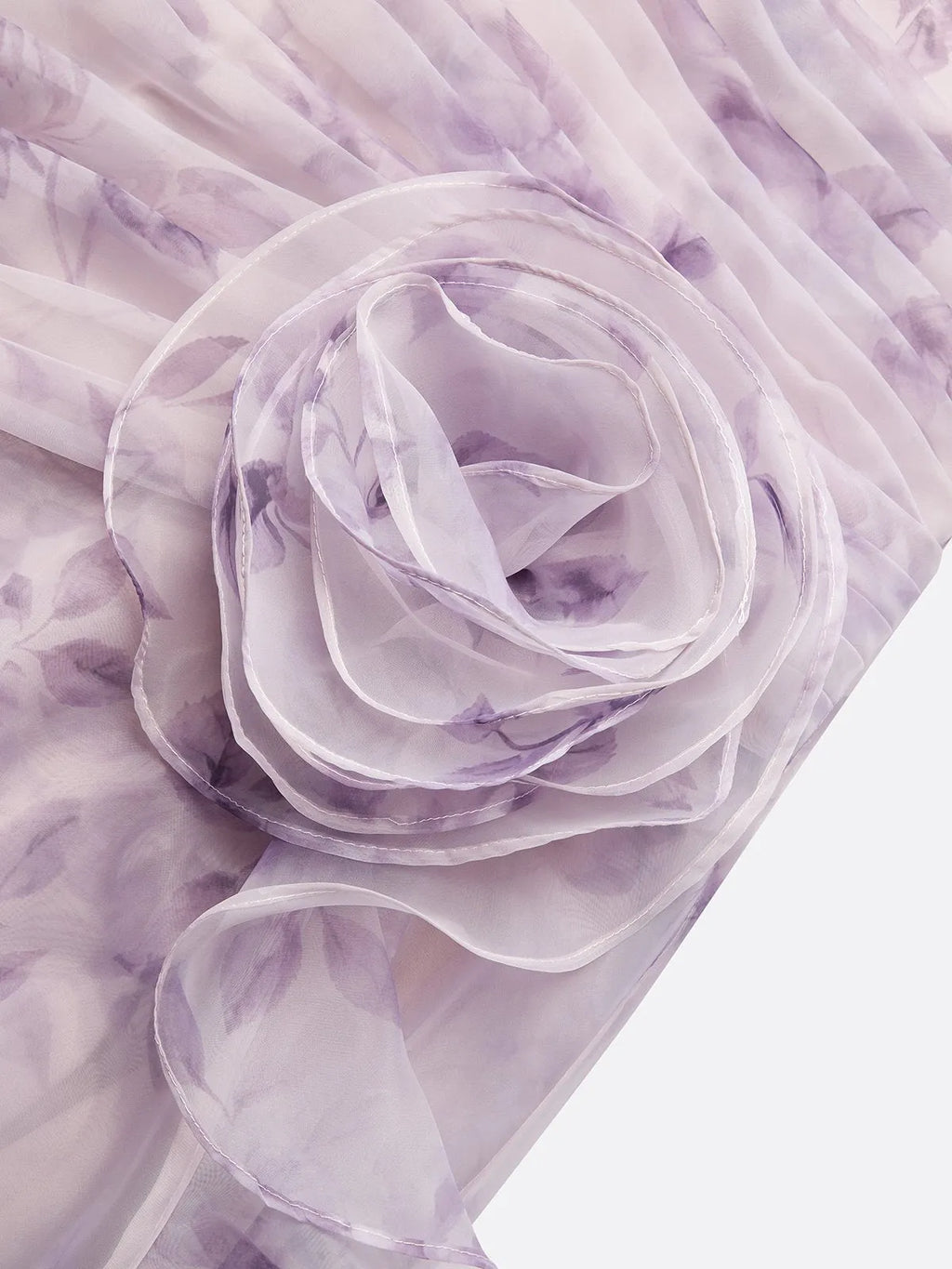 Purple 3D Floral Chiffon V Neck Sleeveless A-Line Gown Dress