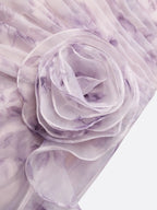 Purple 3D Floral Chiffon V Neck Sleeveless A-Line Gown Dress