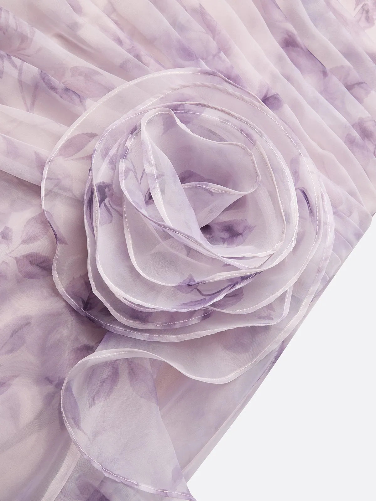 Purple 3D Floral Chiffon V Neck Sleeveless A-Line Gown Dress
