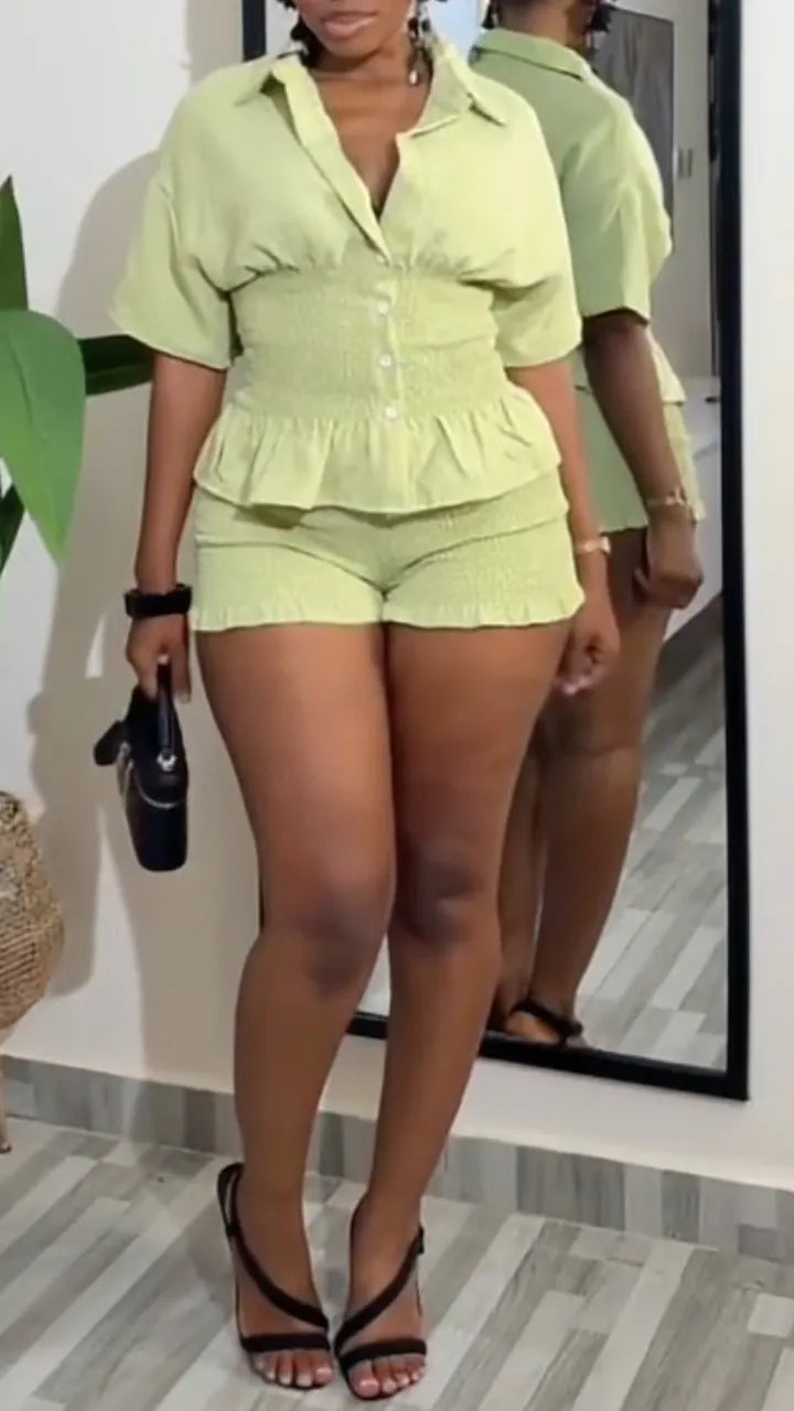 Smocked Shirt & Shorts Two Piece Set