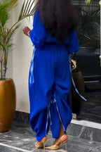 Women's Casual Lapel Batwing Sleeve Top Loose Pants Two-Piece Set