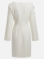 Cream White Bow Long Sleeve Sheath Midi Dress