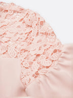 Pink Lace Classic Crew Neck Short Sleeve Balloon Sleeve Sheath Midi Dress