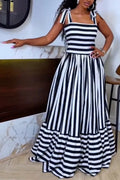 Striped Tie‑Strap Maxi Dress