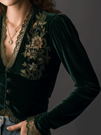 Floral Embroidered Velvet Shirt