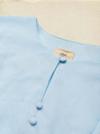 Midi Linen Dress, Crew Collar, Cap Sleeve,  Button Down, Cottagecore, Linen Blend, Blue