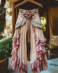 Summer ruffled cotton and linen patchwork contrast color pants 2776