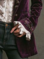 Vintage Plum Velvet Embroidered Blazer