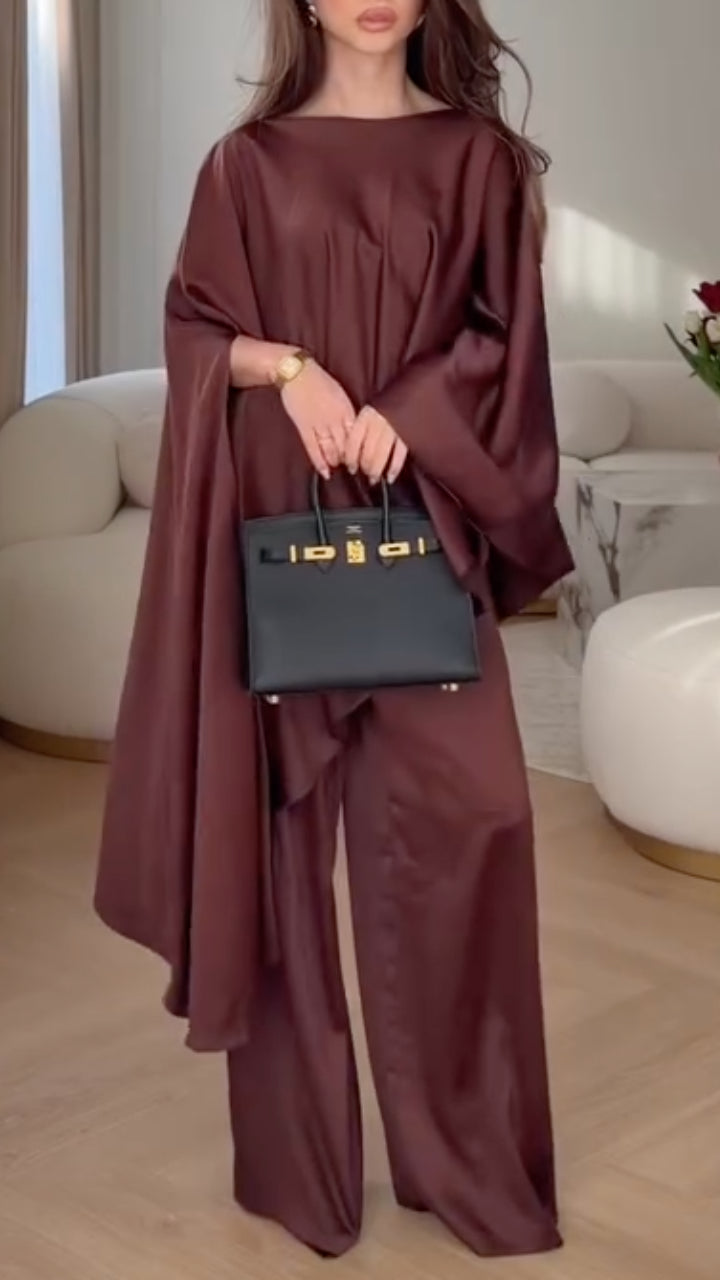 Women's Round Neck Satin Loose Casual Suit