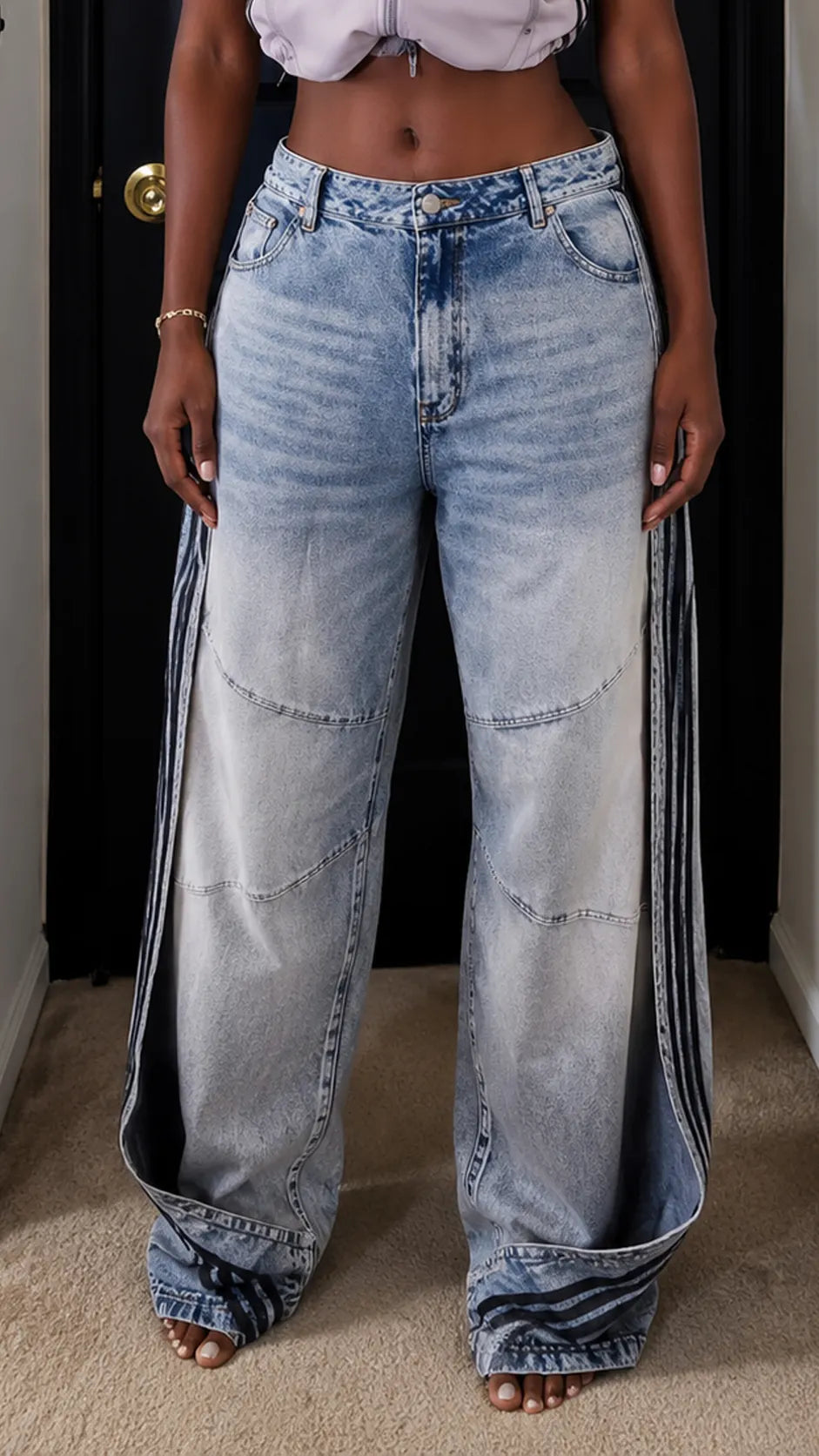 Side Slit Wide Leg Denim Pants