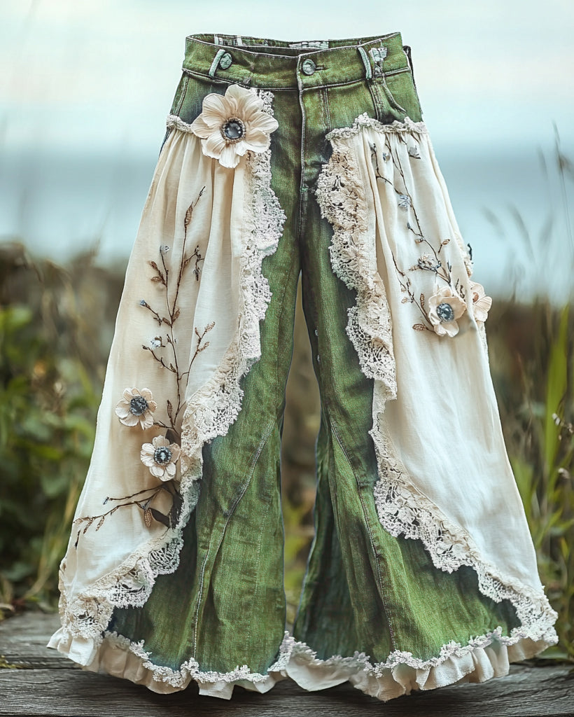 Summer Vacation Ruffle Lace Patchwork Pants 10b4