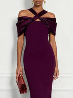 Burgundy Cross Bow Classic Off The Shoulder Sleeveless Sheath Floor Length Dress