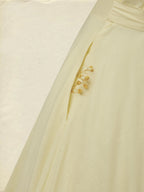 Maxi Linen Dress, Sleeveless, Square Neck, Plain, Bow, French Vintage, Light Yellow