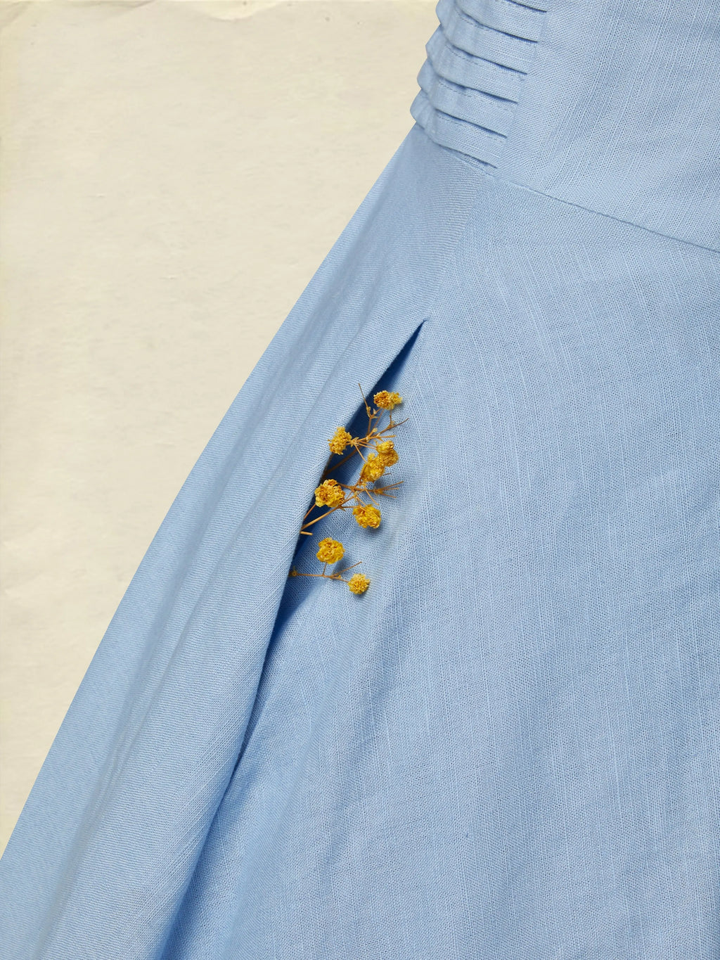 Midi Cotton Dress, Half Sleeve, V Neck, Plain, Lace, Vintage, Blue