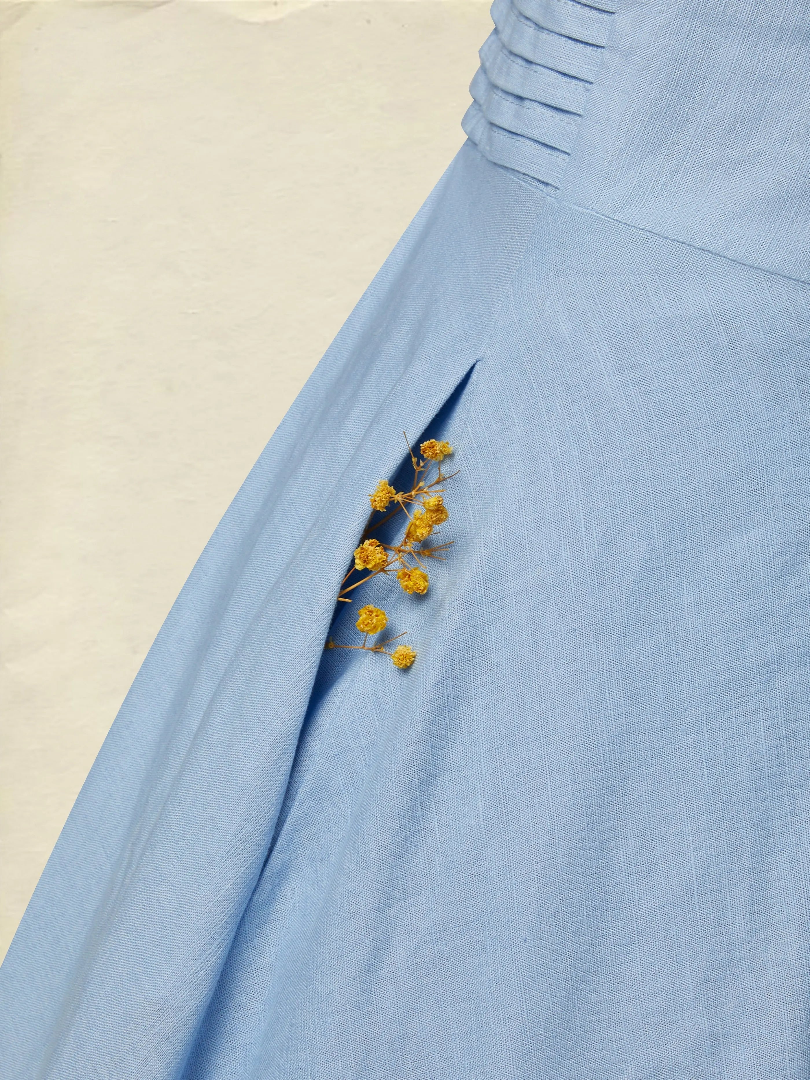 Midi Cotton Dress, Half Sleeve, V Neck, Plain, Lace, Vintage, Blue