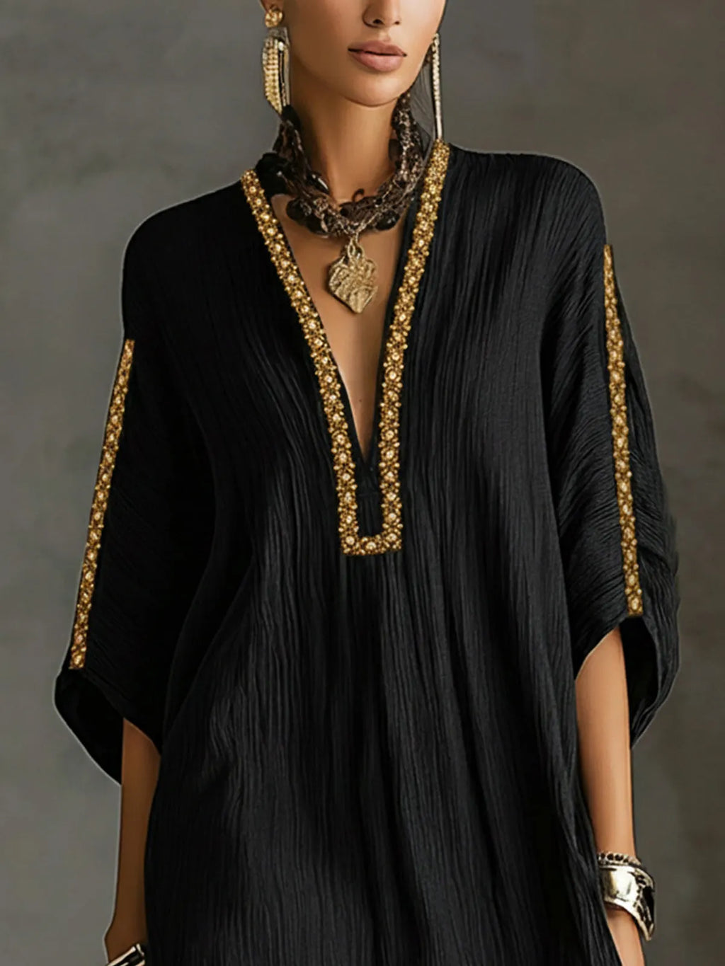 Black Deep V-Neck Mini Dress