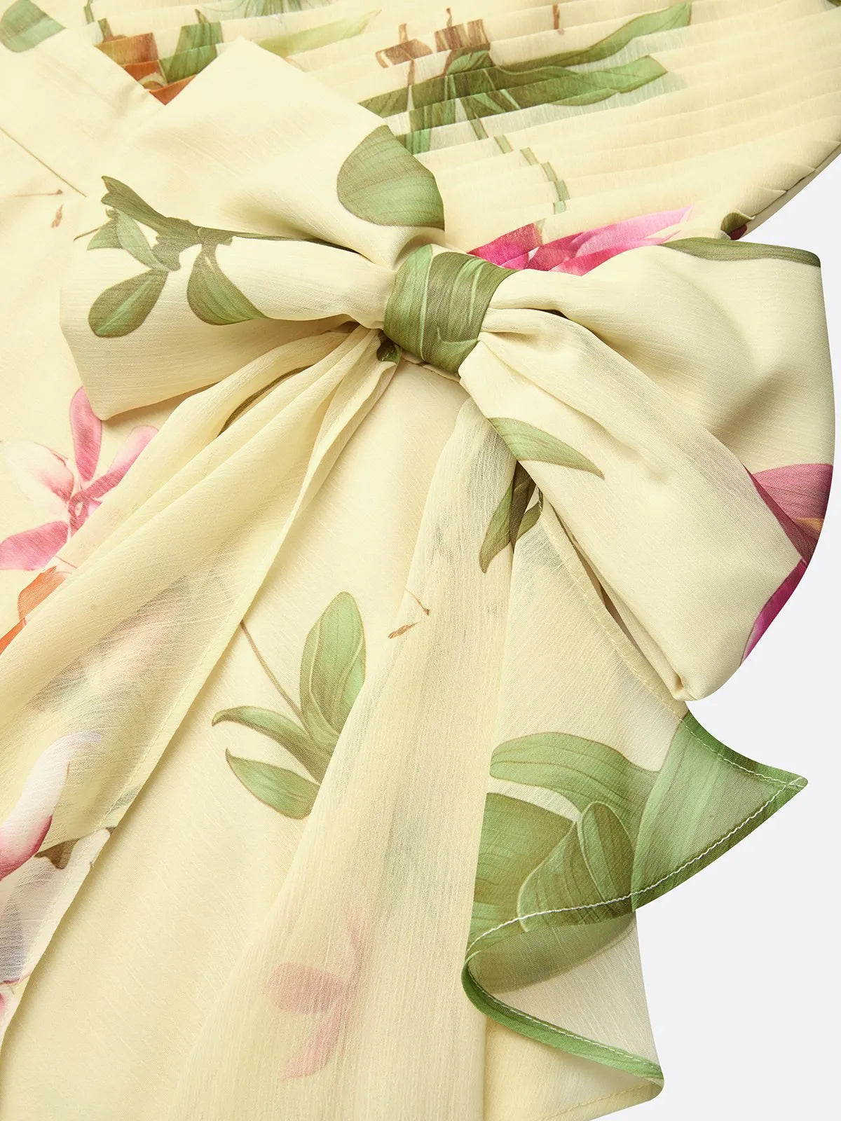 Yellow Floral Bow Chiffon One Shoulder Sleeveless A-Line Maxi Dress