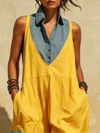 Contrast Denim Detail Sleeveless Harem Jumpsuit